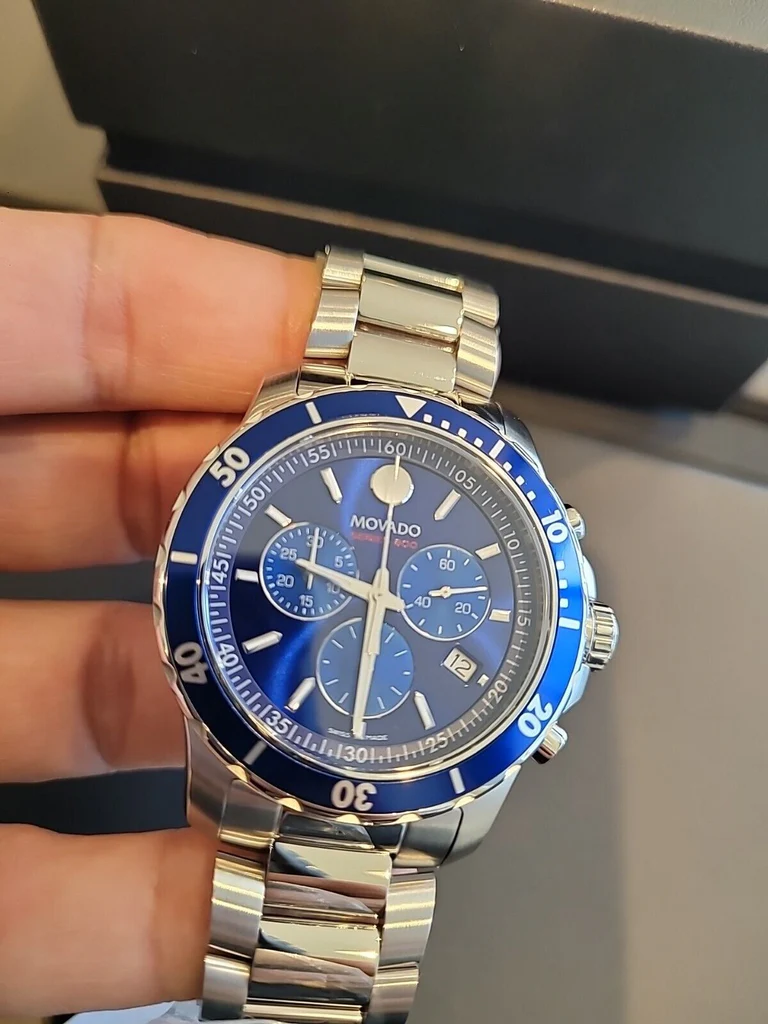 Movado 800 Series Silver Stainless Steel Blue Dial Chronograph Quartz Watch for Gents - 2600141 - Image 7