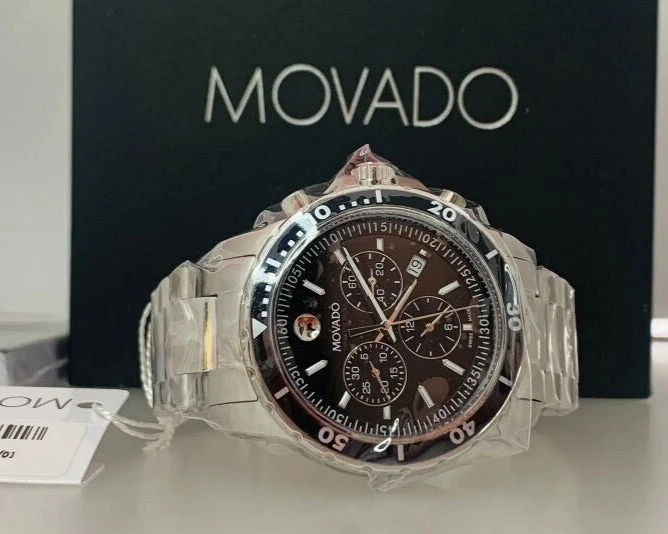 Movado 800 Series Silver Stainless Steel Black Dial Chronograph Quartz Watch for Gents - 2600142 - Image 2