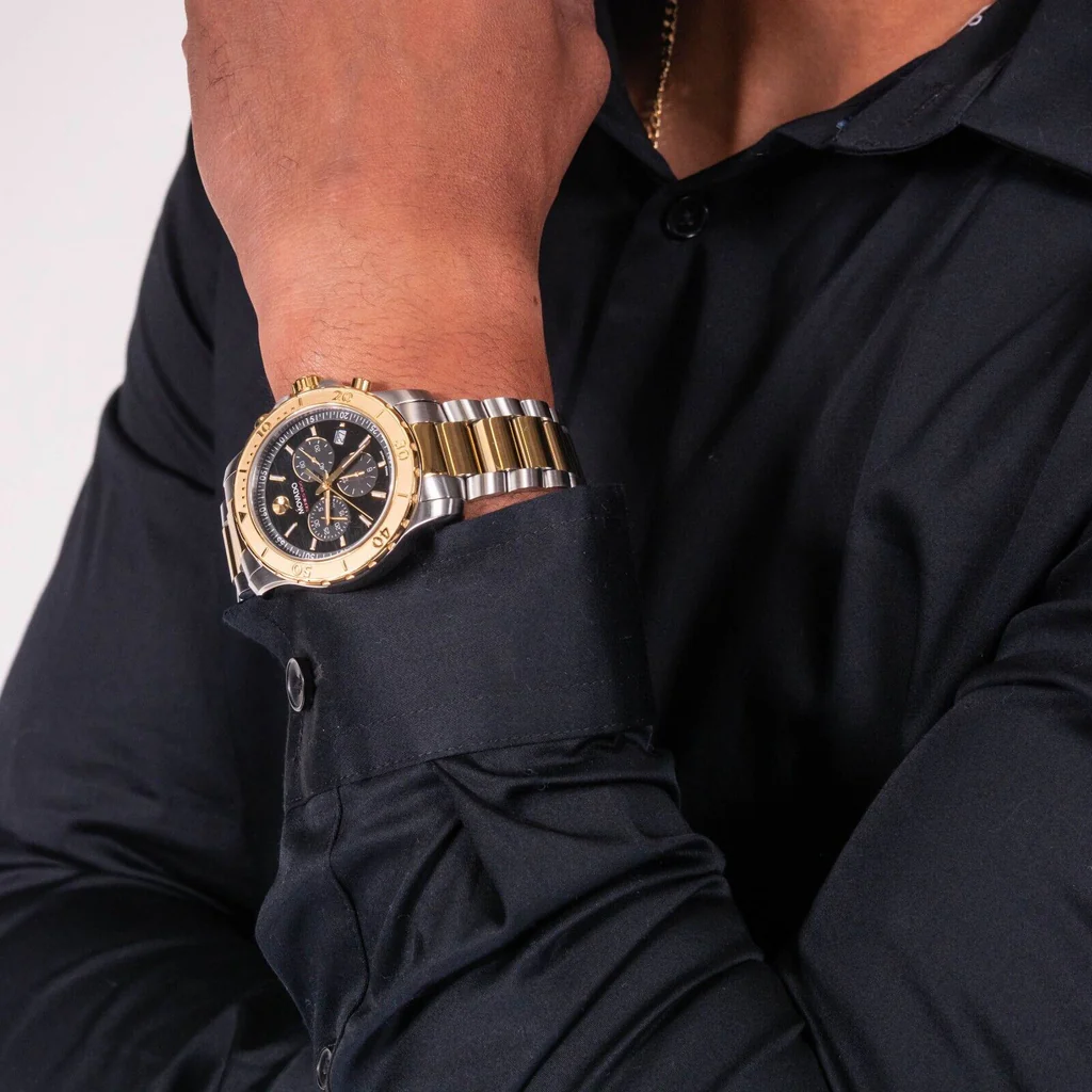 Movado 800 Series Two-Tone Stainless Steel Black Dial Chronograph Quartz Watch for Gents - 2600138 - Image 4